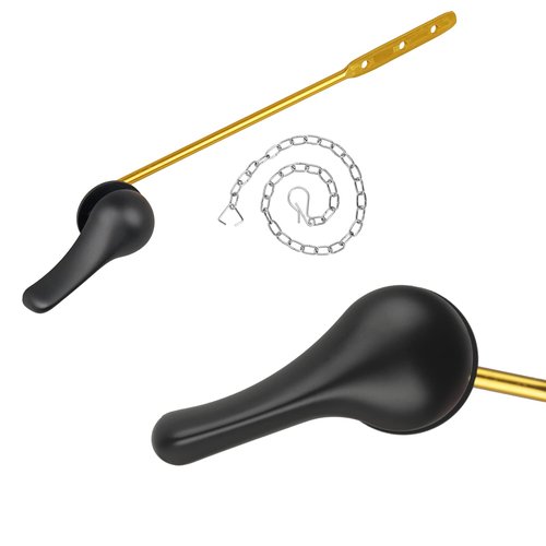 Opzour Toilet Handle Replacement Kit, Toilet Flush Handle with Stainless Steel Flapper Chains, Universal Toilet Lever for Most Front Mount Toilets, Matte Black Toilet Flush Lever