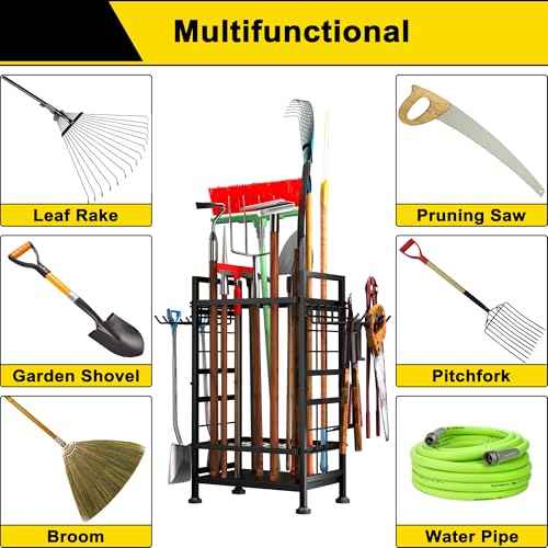 3 Tier Garden Tool Organizer, Garage Storage and Organization, Metal Yard Tools Storage up to 78 Tools, Heavy Duty Garden Tool Organizer for Garage, Yard, Patio, Shed, Indoors and Outdoors, Black