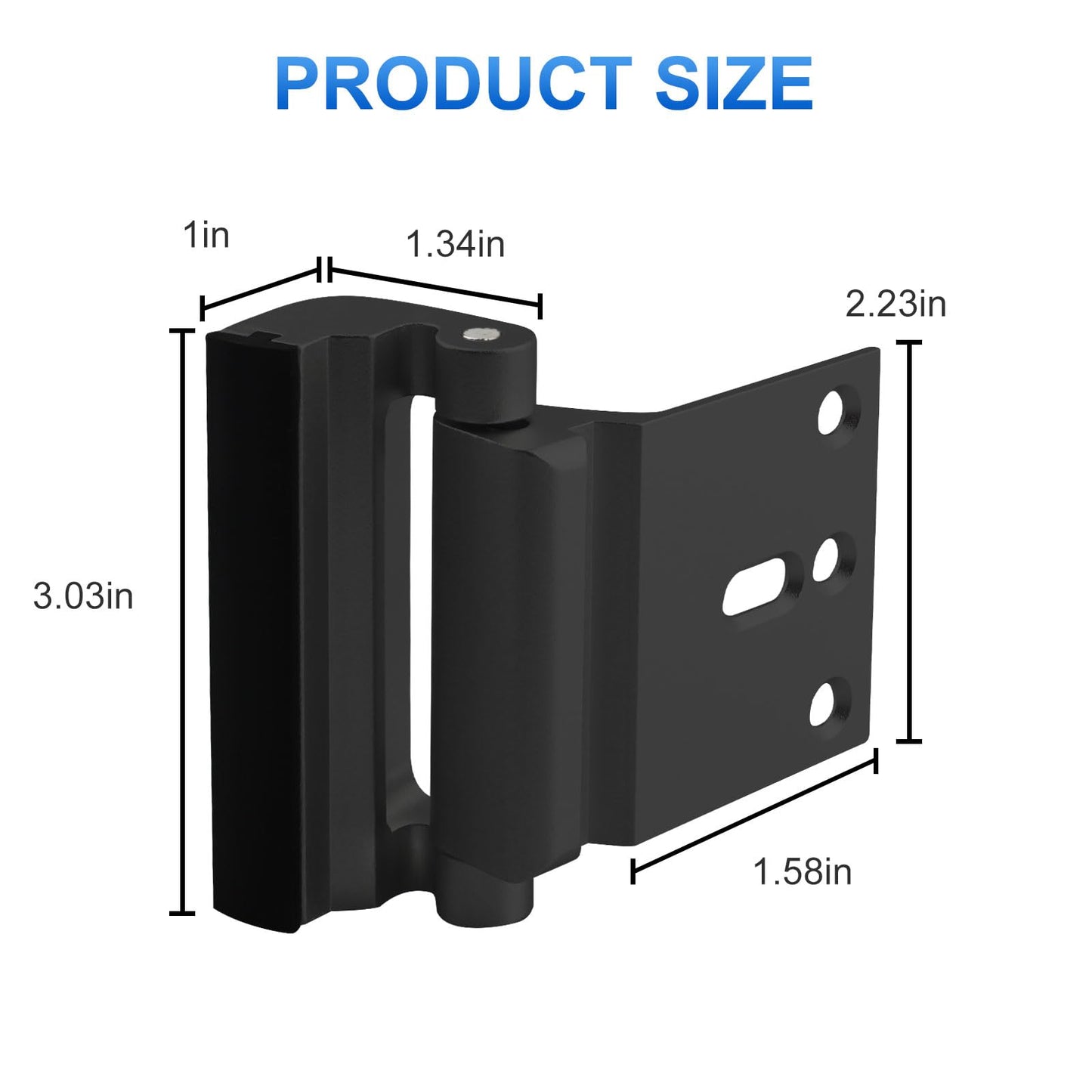 U 11126 Door Reinforcement Lock, 3'' Stop, Aluminum Construction, Add Extra High Security to Your Home and Prevent Unauthorized Entry, Black
