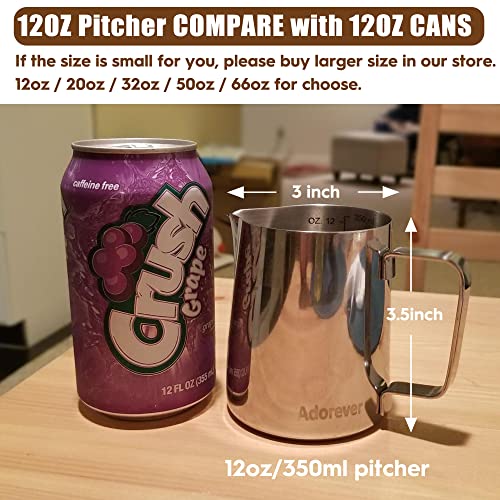 Adorever 12oz Milk Frothing Pitcher with Latte Art Pen, Stainless Steel Barista Jug