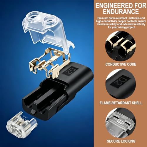 OUPUTUO Double Wire Low Voltage Connectors 120 pcs with Locking Buckle - Model 1/1/120