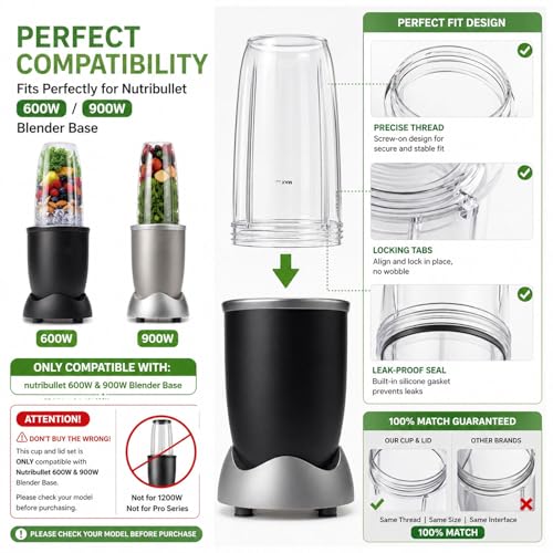 Replacement Nutribullet Cups with Lids, 32oz & 24oz 4-Piece Set for 600W/900W Blenders (Standard) - Kucall
