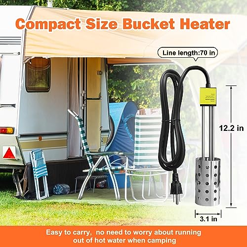 1500W Waterproof Bucket Water Heater with Thermostat for Home & Camping