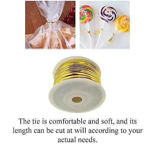 HAHIYO 100Yards/300Feet/91M Gold Metal Twist Ties for Bread, Candy, Coffee, Plant Garden, Cellophane Treat, Gift Wrapping, Plastic Bags - Halloween Party, Cake Present, Art Craft