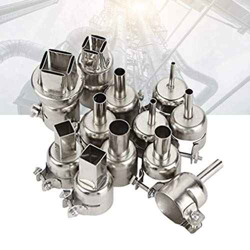 Heat Attachments, 12PCS Universal Heat Nozzle Kit Hot Air Tips Heat Resisting Nozzles Tool Heat Nozzle Attachments for 850 Series Hot Air Soldering Station