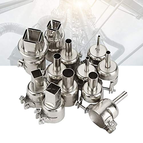 Heat Attachments, 12PCS Universal Heat Nozzle Kit Hot Air Tips Heat Resisting Nozzles Tool Heat Nozzle Attachments for 850 Series Hot Air Soldering Station