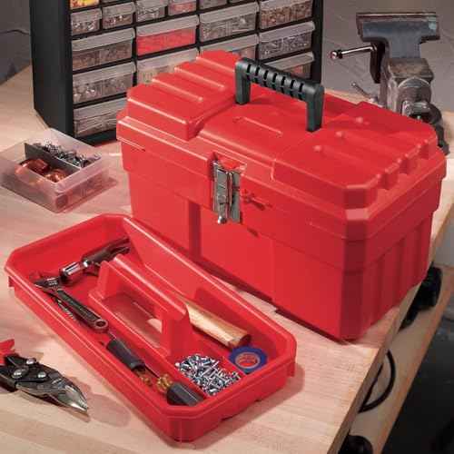 Akro-Mils 09514 ProBox Plastic Toolbox with Removable Tray for Tools, Hobby or Craft Storage, 14-Inch x 8-Inch x 8-Inch, Red