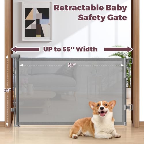 Cideny Gray Retractable Baby & Pet Gate 34" Tall x 55" Wide for Stairs & Doorways