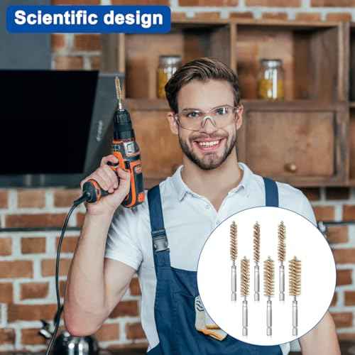 6 Pieces Brass Bore Brush in Different Sizes + 15 Pcs Cleaning Needles Nylon Brushes Tools, Twisted Wire Brush with Handle 1/4 Inch Hex Shank Attachment Drill Set for Tubes Ports Bearings