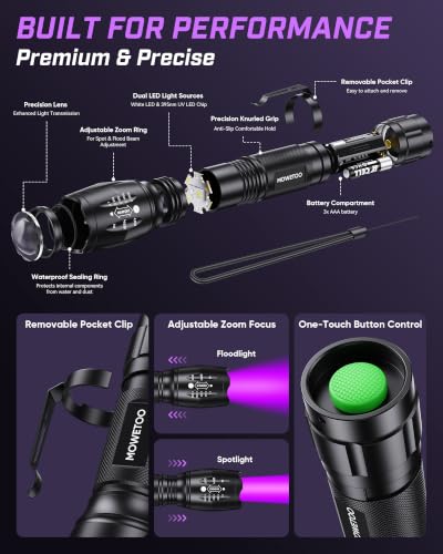 MOWETOO UV Flashlight with 395nm Black & White Light - Variation 1