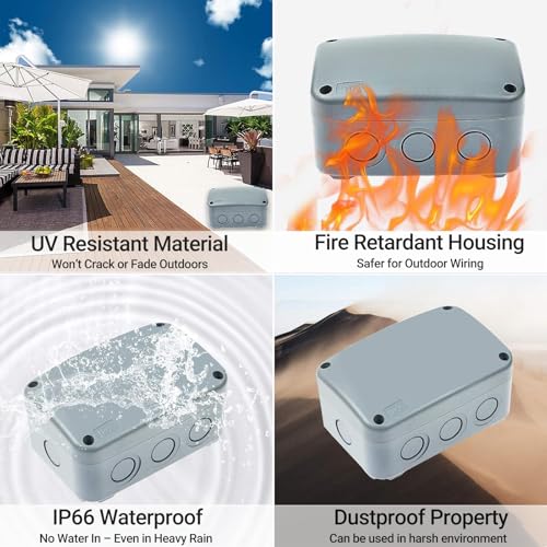 NineLeaf Grey Waterproof Outdoor Junction Box 125x86x62mm IP66 ABS Plastic