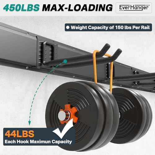 EVERHANGER Garage Tool Storage Organizer, Wall Mount Garden Tool Rack Organization, Heavy Duty Folding Chair Hangers with 6 Adjustable Hooks, Max Load 450lb, 48inch