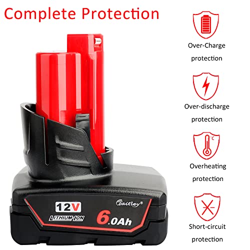 Waitley 12V 6A Replacement Battery for Milwaukee Power Tools – Extended Runtime