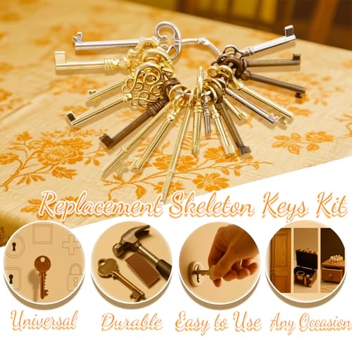 18 Pack Universal Skeleton Keys for Antique Furniture Locks - High-Quality Zinc Alloy