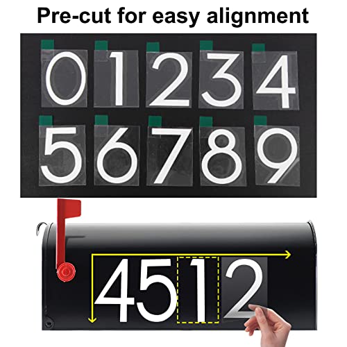 5 Sets / 2 Inch Reflective Mailbox Numbers Waterproof Vinyl Stickers with Easy-Peel Tabs & Tools