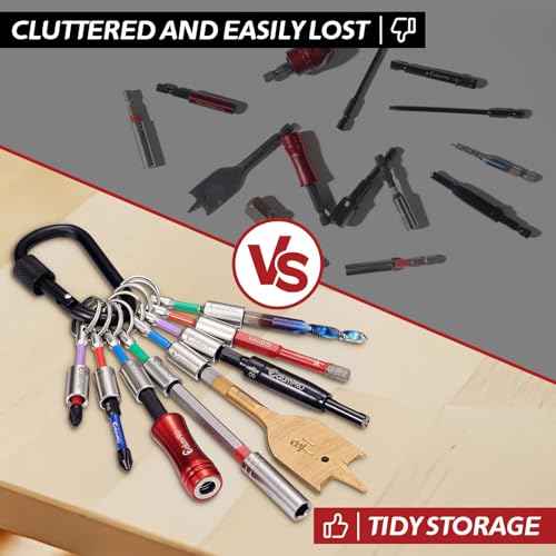 12PCS Bit Holders, 1/4¡± Hex Shank Drill Bit Holder Key Chain, Quick Release Bit Holder for Impact Driver, Electrician Tools