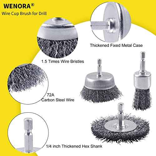 9 Pack Wire Brush for Drill Set, Wire Wheel for Drill 1/4 Inch Hex Shank,Wire Cup Brush for Drill, Wire Brushes for Cleaning Rust