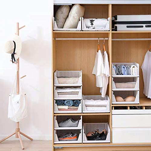 Phyllia 4 Pack Closet Organizers Stackable Storage Bins, Plastic Collapsible Drawer Basket for Kitchen Cabinets, Pantry, Offices, Bedrooms, Bathrooms,White