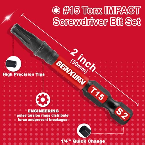 10Pieces 2 In. T15 Impact Tough Magnetic Screwdriver Bit Set, #15 Torx Head Power Bits, S2 Alloy Steel Star Bits with Storage M-Box