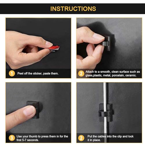 EtoBesy 30pcs Self-Adhesive Cable Clips with 3M Sticky Mounting, Black