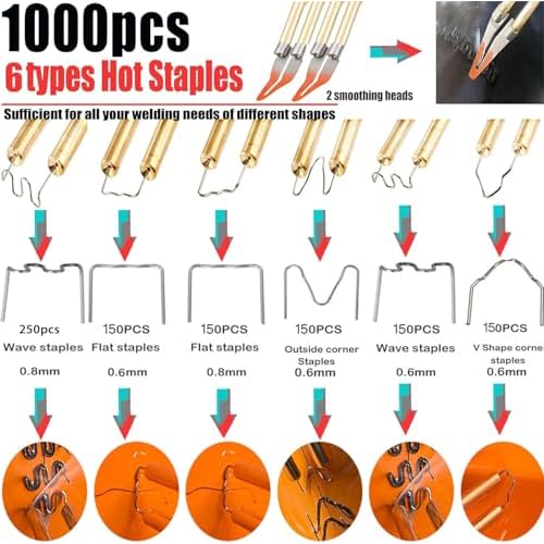 220w Plastic Welder,Upgraded 2 in 1 Plastic Welding Kit,Plastic Repair Kit 1000pcs Hot Staples & 92pcs Plastic Welding Rods for Car Bumper Plastic Crack Repair (Red)