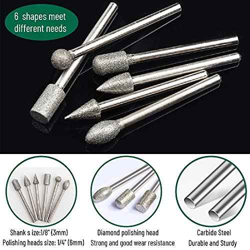 Diamond Grinding Burr Drill Bit Set Compatible with Dremel Rotary Tool 20Pcs Diamond Drill Bits with 1/8" Shank Rotary Tool Accessories for Carving Engraving Grinding Polishing Stone Glass Ceramic