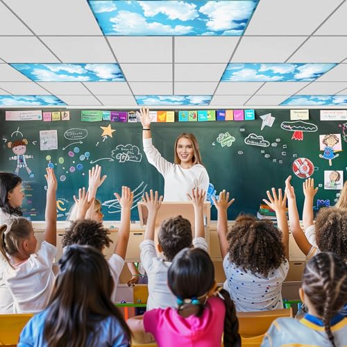 Cloud Fluorescent Light Covers 8-Pack for Ceiling Lights Classroom - Magnetic, Blue, 4x2 ft