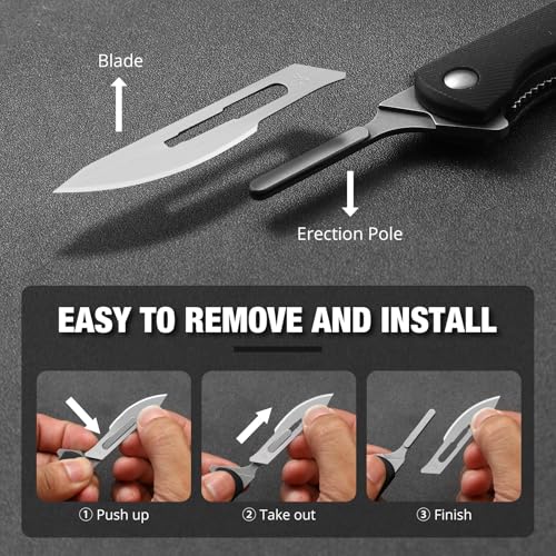 MINI-FREE-WOLF Scalpel Folding Knife with 5 Replacement Blades #24, EDC DIY Tool Small Pocket Knife for Men, Black Compact