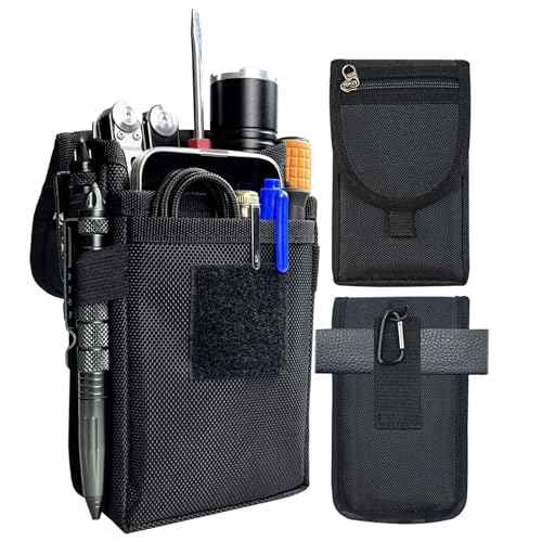 Belt Tool Pouch,Tactical Utility Pouch, Heavy-Duty Nylon EDC Multitool Organizer,Cell Phone Holder, Multi-Pockets Tool Holster Sheath Bag for Electricians Handymen Work Maintenance Dailylife Hiking