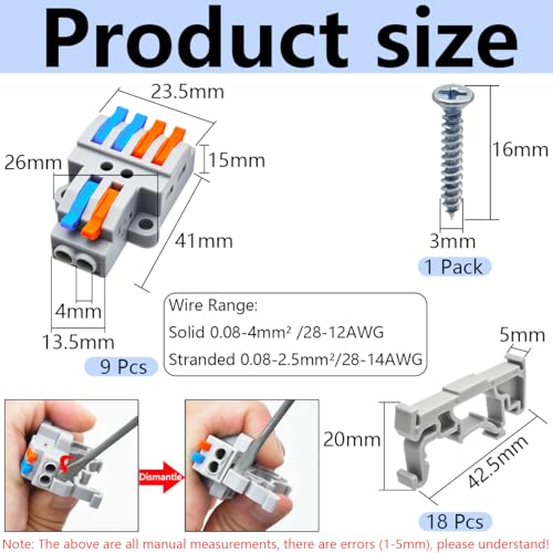 2-in-4-Out Terminal Blocks Kit - Lever Wire Connectors for Electrical Projects