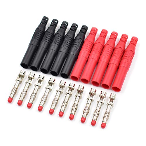 10Pcs Red and Black Insulated 4mm Banana Plug Connectors for Multimeter Test Leads