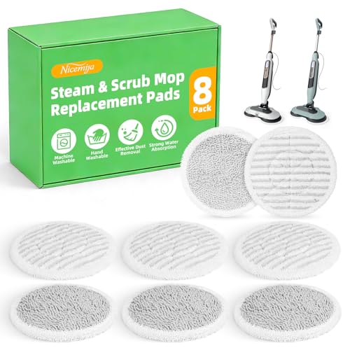 8 Pack Shark Steam Mop Replacement Pads – 4 Scrub + 4 Plush (S8201 S8001 S8002BRN, White/Gray)