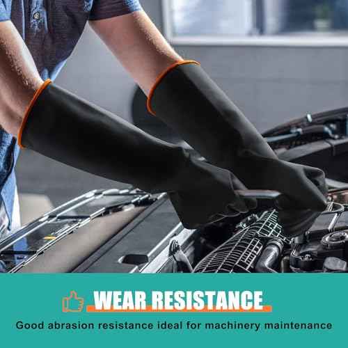 18" XL Size Latex Chemical Resistant Gloves, Reusable Heavy Duty Long Rubber Glove Dishwashing Gloves, Industrial Safety Glove for Men, Forearm Protection Waterproof Resist Strong Acid, Alkali, Oil