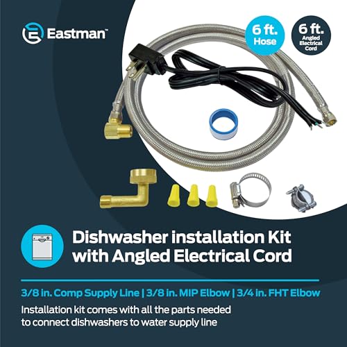 Eastman 6 ft Dishwasher Installation Kit with Stainless Braided Supply Line and 3/8 in Compression Ends