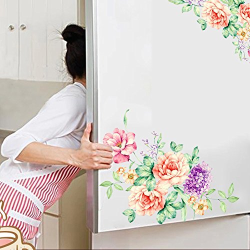 2pcs/Set Nobility Peony Floral Flowers Bathroom Toilet Wall Arts Decals Decors Removable Stickers for Bedroom Living Room Dining Room