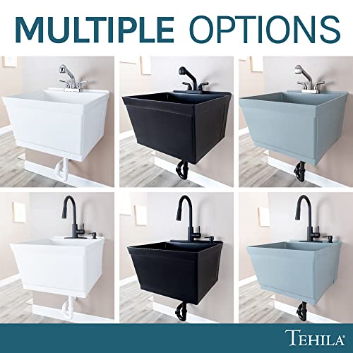 Black Wall-Mounted Utility Sink Kit with Faucet - Space-Saving Laundry & Workshop Tub