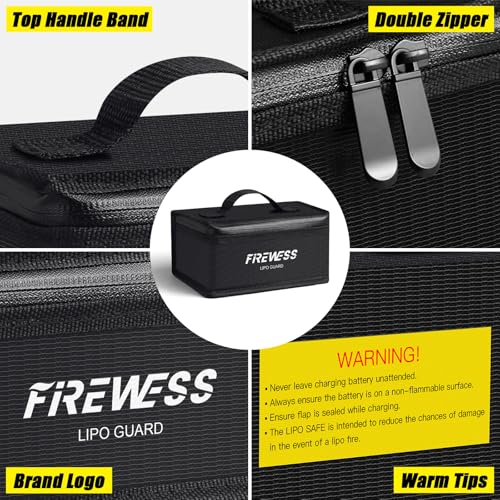 FIREWESS 2 Pack Fireproof Lithium Battery Safe Bags 6.7x4.3x3.3in for Storage & Transportation