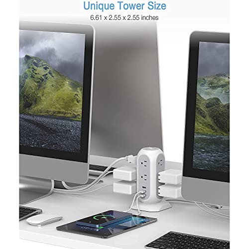 TESSAN 6 Ft White Tower Power Strip with Surge Protection, Flat Plug, 14 Outlets & USB