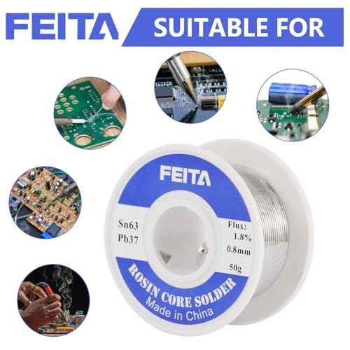 FEITA Sn63-Pb37 High Purity Tin Leaded Rosin Core Solder Wire for Electrical Soldering, With 1.8% Solder flux, 183¡É Melting Point (0.8mm, 50g)