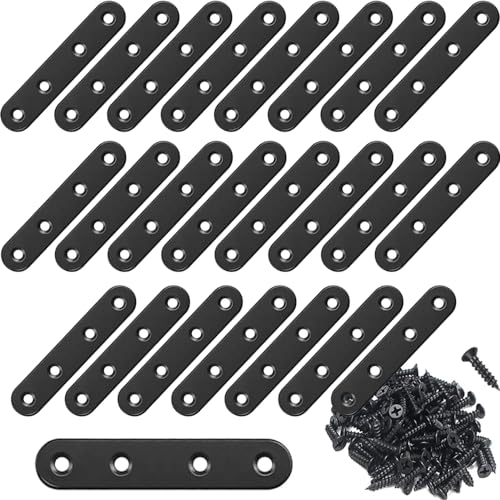 24 Pack Black Stainless Steel Flat Brace Mending Plates - Heavy Duty Furniture Repair Brackets with Screws