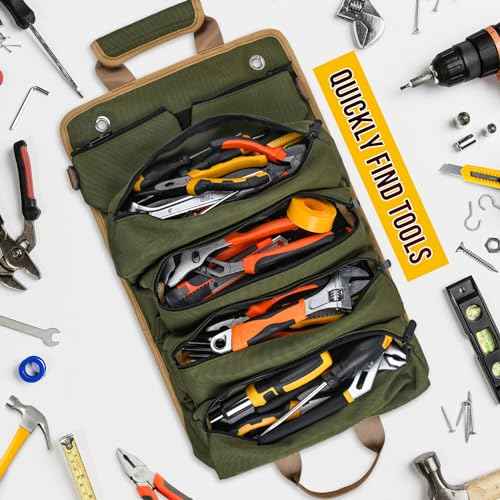 Tool Bag, Tool Bags for Men, Heavy Duty Tool Organizer, Portable Roll Up Tool Bag Gifts For Him, Mechanic, Electrician and Hobbyist, Car Tool Roll Organizer -Green