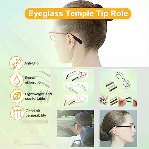 Anti-Slip Elastic Comfort Eyeglasses Temple Tips Sleeve, Soft and Well-Fitting Glasses Ear Cushion, Microstructured Fabric Glasses Ear Grip, Knitting Eyeglass Arm Cushion - Black 3 Pairs