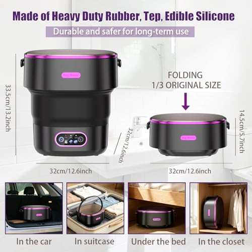 Zeynor 20L Mini Portable Folding Washing Machine Black Purple for Travel & Small Spaces
