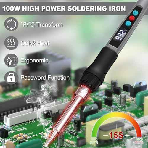 Soldering Iron Kit, 100W Soldering Gun with LED Digital Display, Adjustable Temperature 356-932¢µ Solder Kit for Electronics,Grey