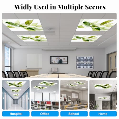 Green Leaves 2 Pack Fluorescent Light Covers 4x2 ft Magnetic Ceiling Filters