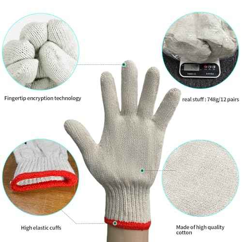 12 pairs (747g) labor protection cotton gauze gloves, woven work gloves, barbecue protective gloves thickened lining gloves industrial rope safety grip protection soft gloves., Large