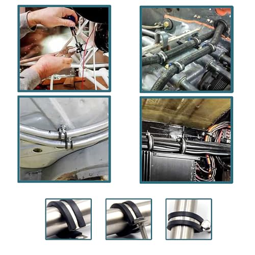 15Pcs 1-1/4 Inch(32mm) R Type Cable Clamps, 304 Stainless Steel Pipe Clamp - Durable Pipe Clamp for Tube, Wire Lines, Hoses - Rubber Cushioned Insulated Loop Clamp