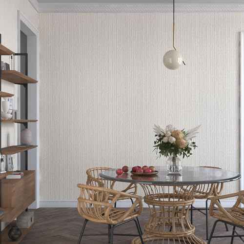 VaryPaper Light Grey Striped Grasscloth Peel and Stick Wallpaper Fabric Wallpaper Waterproof Self Adhesive Removable Herringbone Grass Cloth Contact Paper for Cabinet Bedroom Accent Wall 15.7''x78.7''