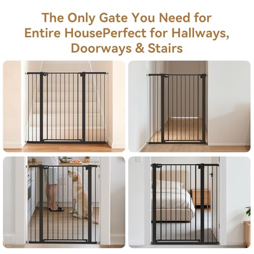 KODYRU 43-Inch Tall Adjustable Black Baby Gate, Extra-Wide Safety Barrier