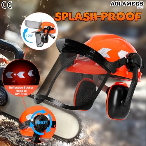 Aolamegs Chainsaw Helmet with Face Shield and Ear Muffs-3-in-1 Arborist Helmet with Ear Protection and Full Face Shield Mask for Weed Whacking/Lawn Mowing,Forestry Helmet for Grinding and Tree Cutting
